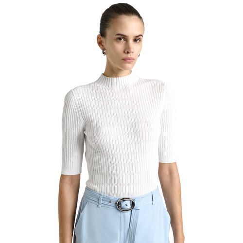 Cue Textured Elbow Sleeve Funnel Neck Knit
